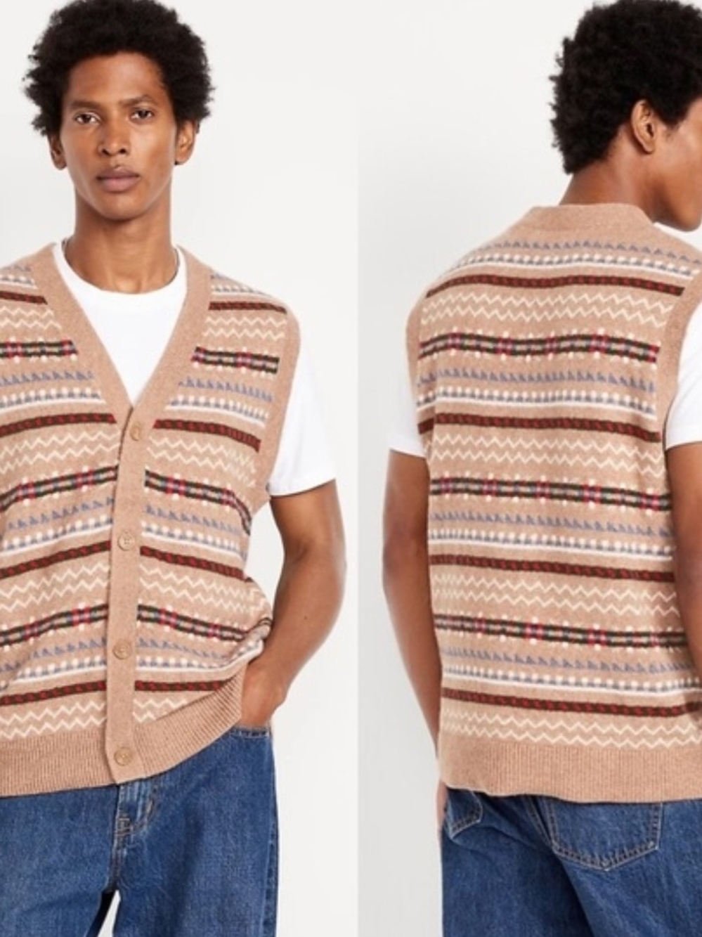 Old Navy Men's SoSoft Zigzag Button Front V-neck Vest Size S